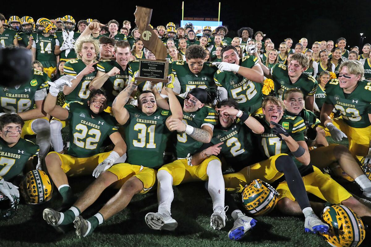 Edison celebrates winning the CIF State Division 1-A championship after defeating Fresno Central on Saturday.