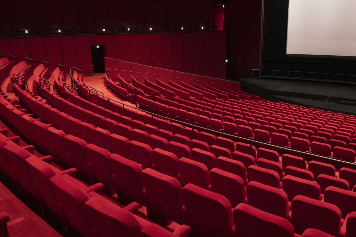 LOS ANGELES, CA - AUGUST 23: Seats inside the David Geffen Theater. at the Academy of Motion Pictures Museum. Photographed at Academy of Motion Pictures Museum on Monday, Aug. 23, 2021 in Los Angeles, CA. (Myung J. Chun / Los Angeles Times)