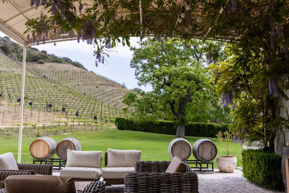 Filming for Curtis Stone's videos sometimes happens in the outdoor patio at his Four Stones Farm.