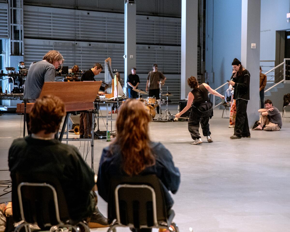 Wild Up performs a "Democracy Bardo" as part of the ensemble's "Democracy Session" at Geffen Contemporary on Sunday.