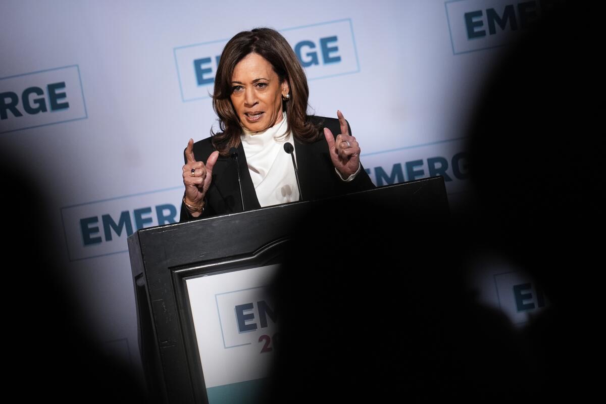 Former Vice President Kamala Harris delivers the keynote speech