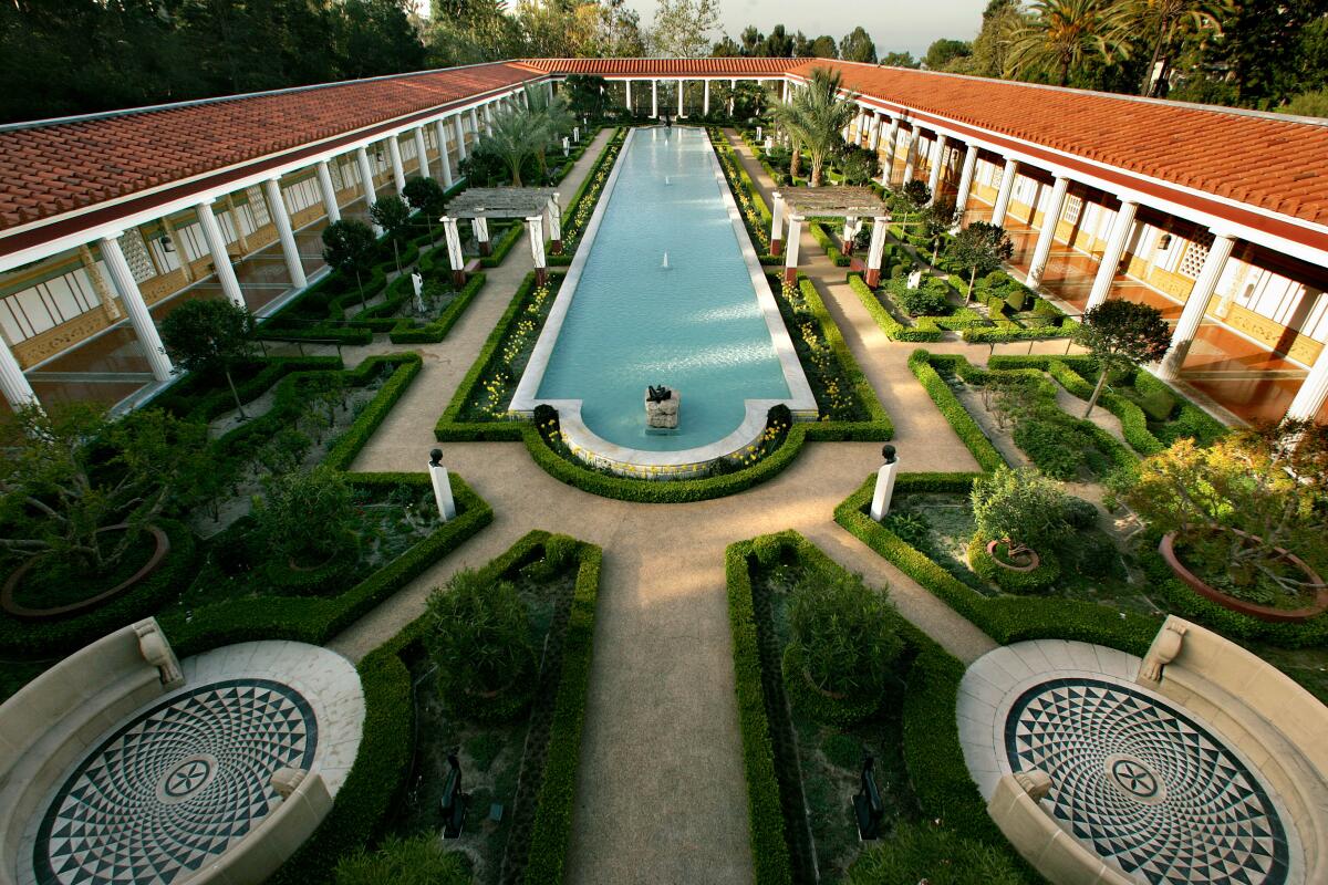 View from the balcony of the outer parastyle at the Getty Villa.