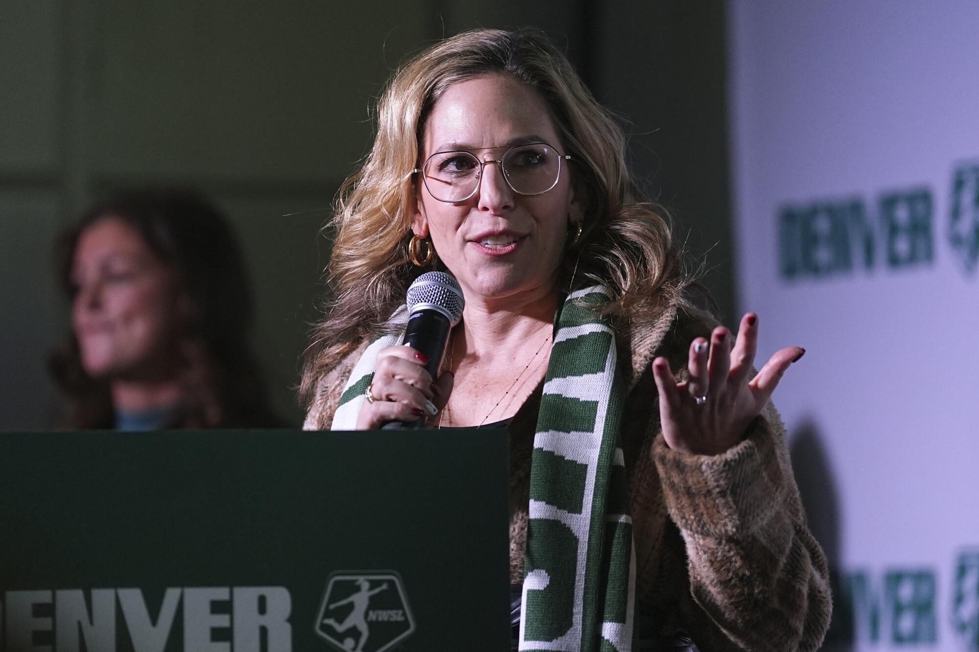 National Women's Soccer League commissioner Jessica Berman announces Denver being awarded a NWSL franchise.