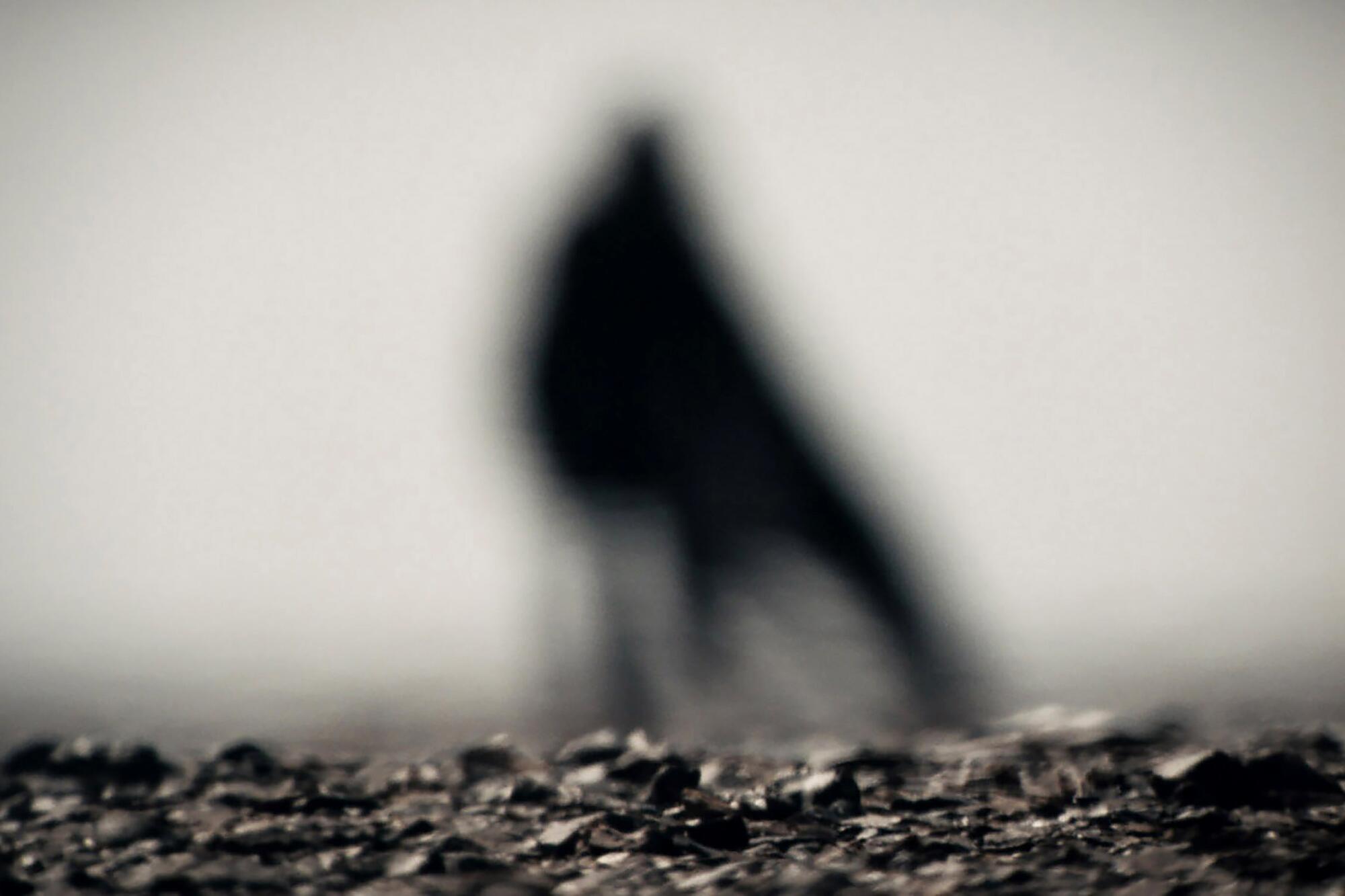 A shadowy, indistinct figure walks on a barren landscape in "Dune: Part Two."